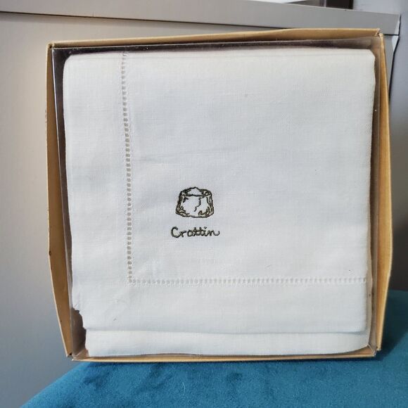 Williams-Sonoma Cheese Cocktail Napkins Linen Cotton Green Embroidered  *READ* - Picture 9 of 9